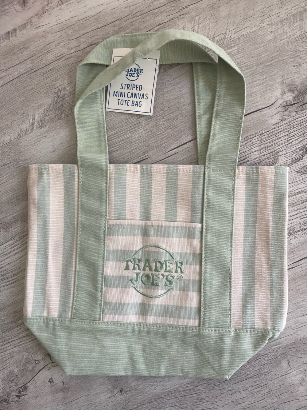 Trader Joe’s Striped Mini Canvas Tote Bag Green and Cream